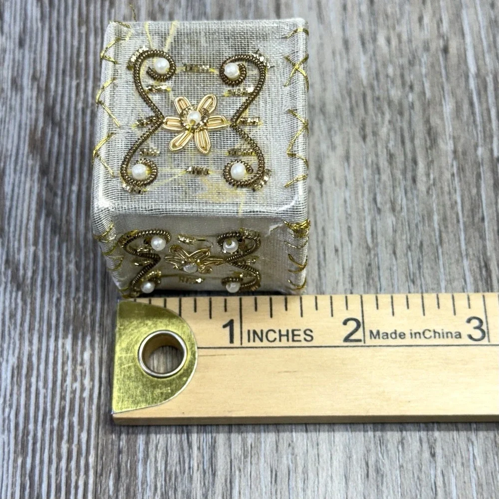 Pier 1 Imports 8 Napkin Rings Square Embellished Mesh Beads Faux Pearls Ornate